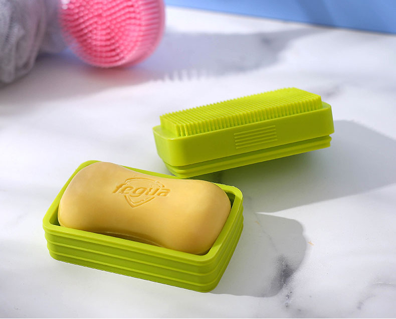 創意硅膠帶蓋肥皂盒搓澡刷